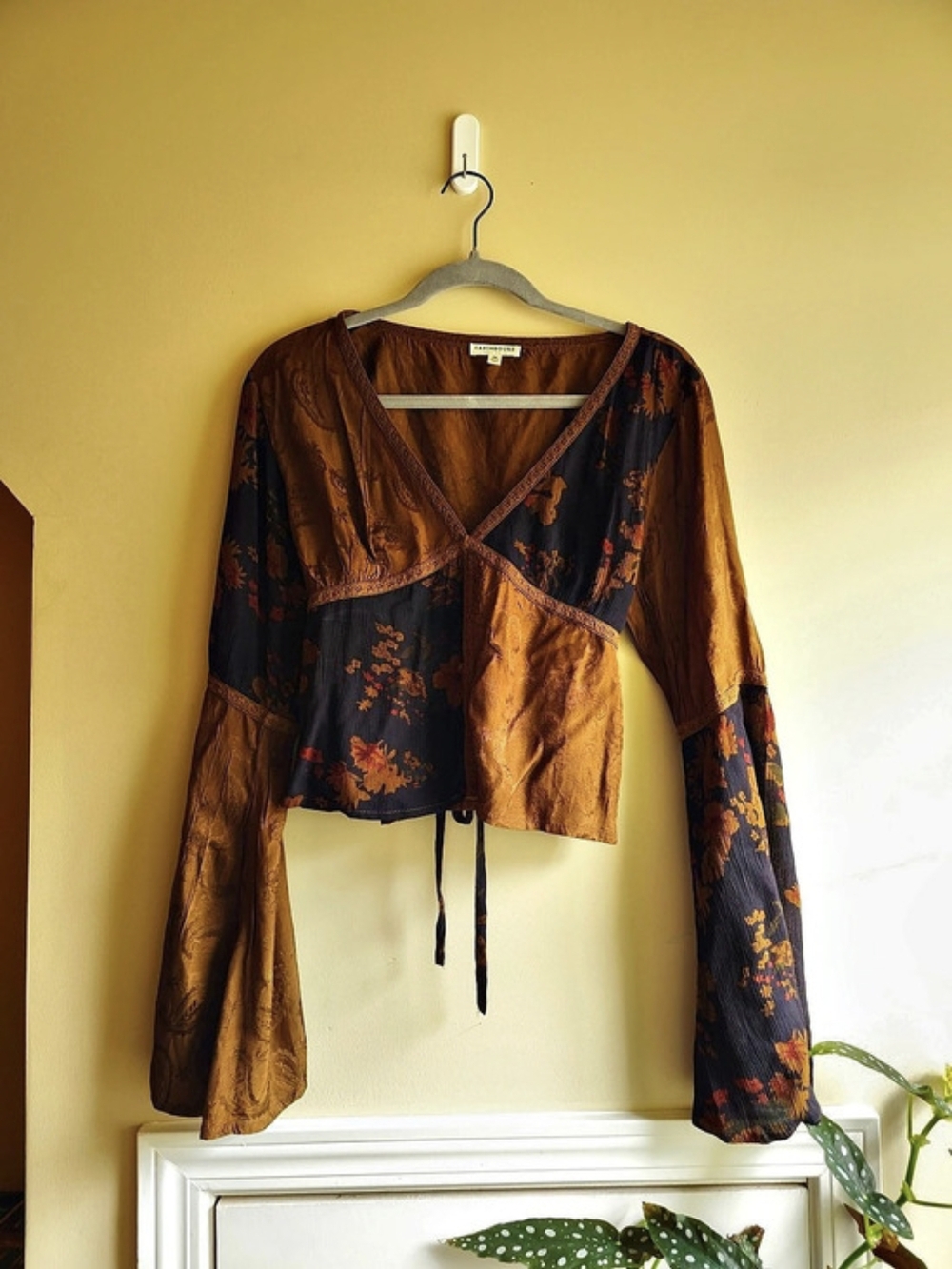 Earthbound Trading Co. Floral Wrap Blouse in Brown & Black Like New